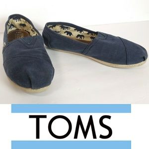 TOMS W8.5 Blue Canvas Slip Ons